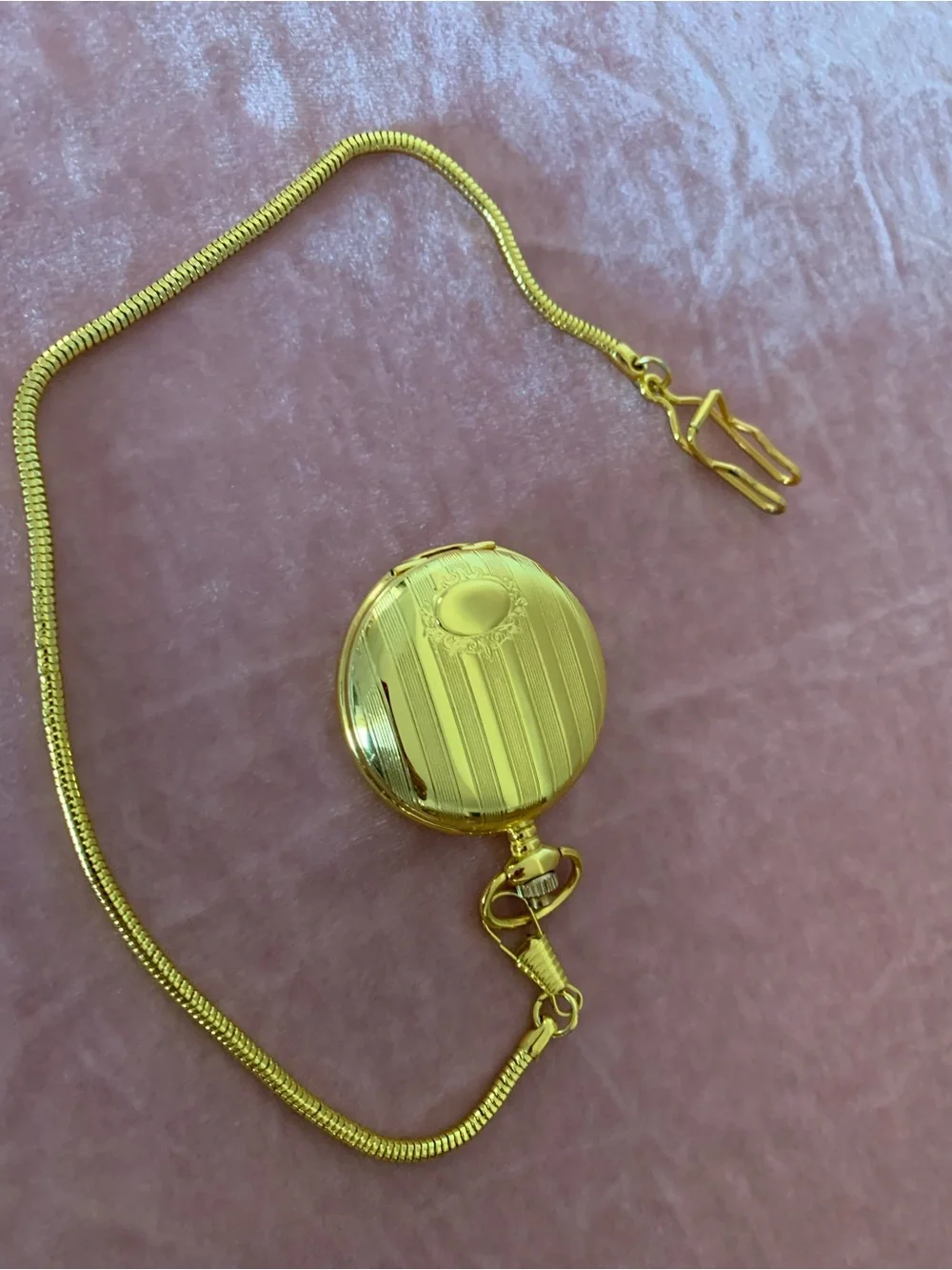Gold Pocket Watch with detachable gold tone chain - Gold Tone